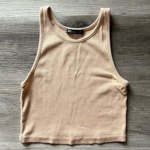 Zara Basic Ribbed Cropped Tank Light Tan
